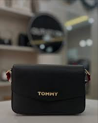 Tommy Hilfiger Black Crossbody Bag with Red Strap
